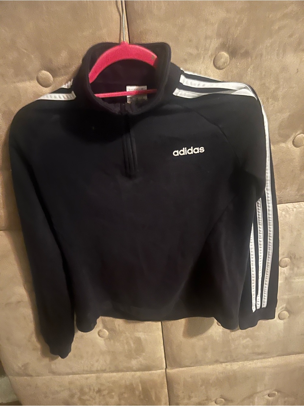 adidas Black Half-Zip Sweatshirt with White Shoulder Stripes